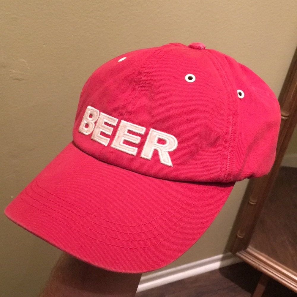 BEER! Hat brown leather strap w/brass buckle